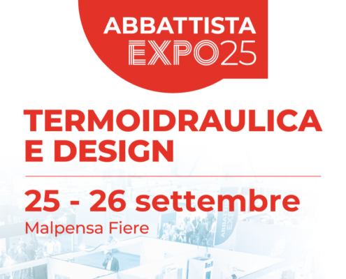 Locandina dell'evento Abbattista Expo25 su termoidraulica e design, 25-26 settembre, a Malpensa Fiere.