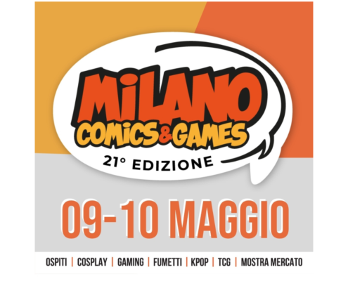 Logo di Milano Comics & Games 21° edizione, eventi di cosplay, gaming e fumetti, 09-10 maggio.