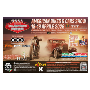Locandina evento American Bikes & Cars Show, 18-19 aprile 2026, benefico per customizzatori italiani a Busto Arsizio.