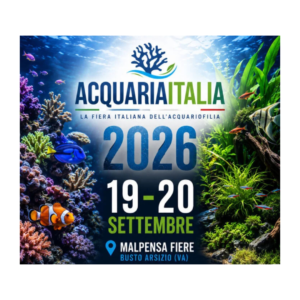 Logo della fiera AcquariaItalia 2026, evento per appassionati di acquari a Malpensa Fiere, 19-20 settembre.
