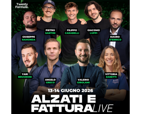Immagine promozionale per l'evento Alzati e Fattura Live con relatori e date 13-14 Giugno 2026.